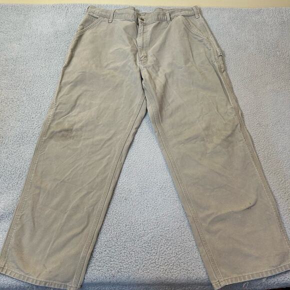 Carhartt Pants Mens 42x30 Tan Washed‎ Duck Workwear Dungaree Fit Khaki Pants - Picture 1 of 13